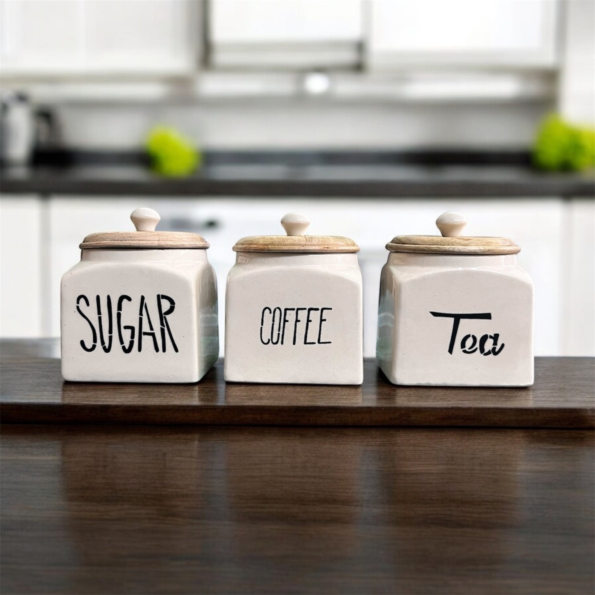 Jha Ji Ceramic Air Tight Jars with Wooden Lids – Pack of 3