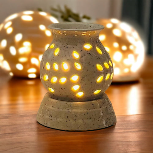 CultAroma Ceramic Electric Aroma Diffuser Matki Shape Oil Burner Set with 1 Lemon & 1 Lavender Fragrance Oil Free