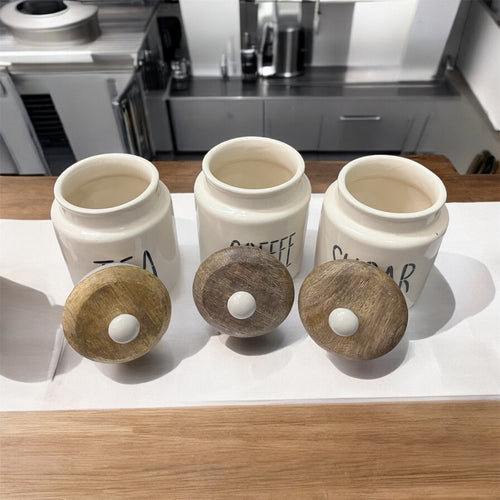 Jha Ji Ceramic Air Tight Jars with Wooden Lids – Pack of 3
