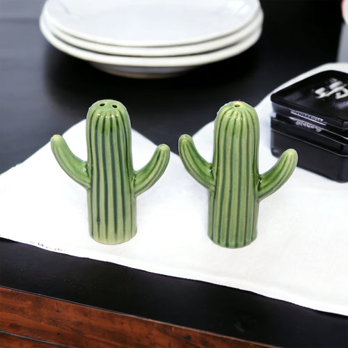Jha Ji Ceramics Salt and Pepper | Seasoning & Spice Shakers |Cactus Set Holder Dispensers Pepper Condiment 2 Pcs | (Green)