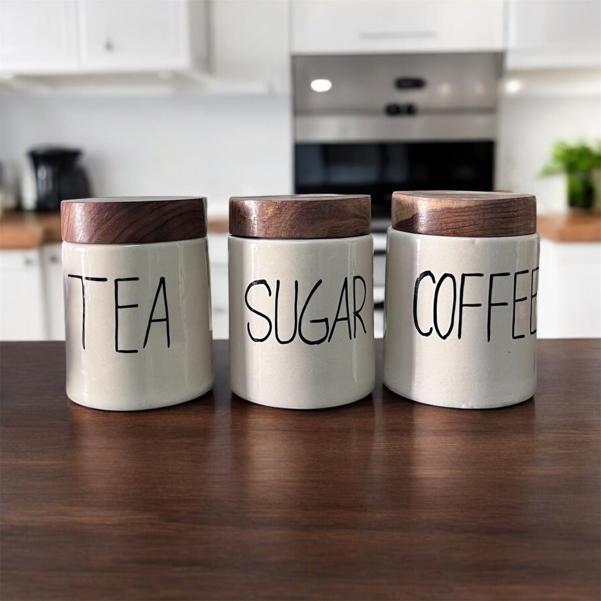 Jha Ji Ceramic Air Tight Jars with Wooden Lids – Pack of 3